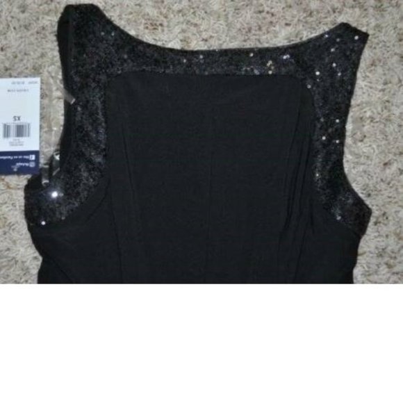 Womens Party Dress Black Chaps A-Line Medium Sequined Sleeveless Jersey Holiday - Picture 6 of 6